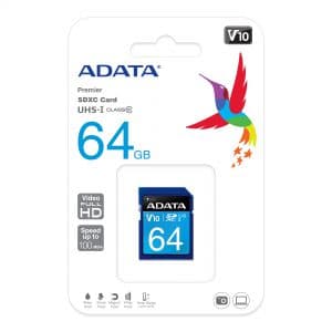 کارت حافظه SDXC ای دیتا مدل Premier V10 کلاس 10 استاندارد UHS-I U1 سرعت 100MBps ظرفیت 64 گیگابایت