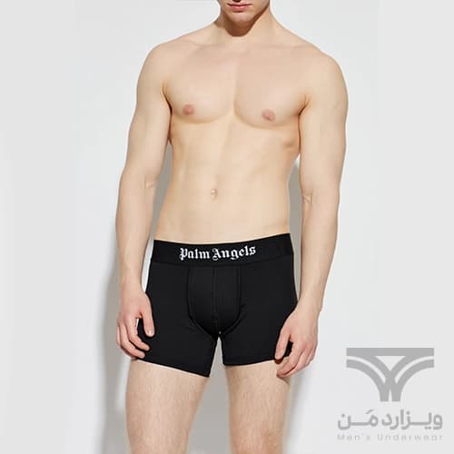 شورت مردانه باکسر بریف اورجینال وارداتی برند Palm Angels سرمه ای مشکی سفید کش 5 سانتی — تصویر ۲