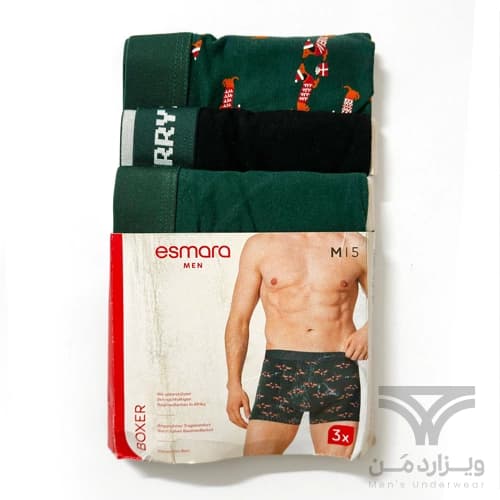 پک 3 تایی شورت مردانه پادار اورجینال Esmara Men (Livergy) آلمان وارداتی سبز و مشکی کریسمس — تصویر ۲