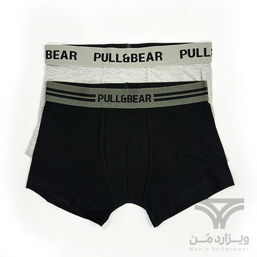 پک 2 تایی شورت مردانه باکسر بریف (پادار) اورجینال وارداتی پول اند بیر Pull&Bear مشکی کش سبز و طوسی black and gray boxers with a logo waistband