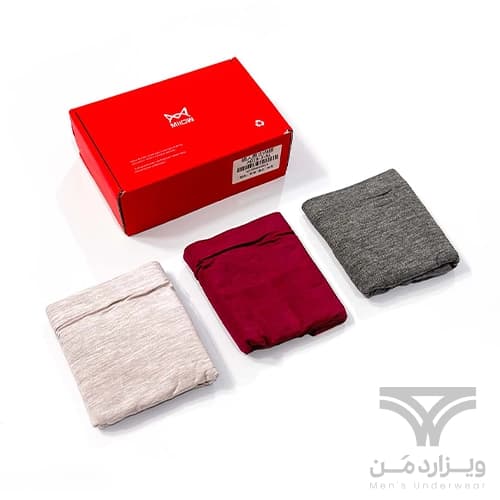 پک 3 تایی شورت مردانه پادار (باکسر بریف) اورجینال وارداتی برند میو Miiow طوسی زرشکی کرم