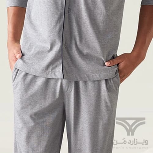 ست مردانه لباس خواب پیراهن و شلوار راحتی لیورجی Livergy آلمان طوسی — تصویر ۵