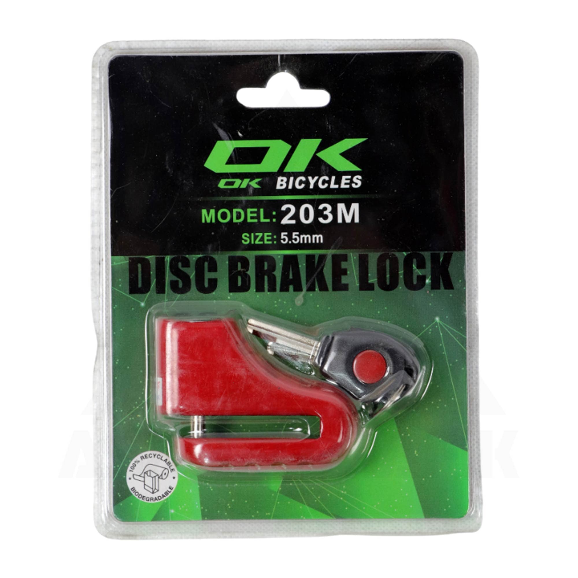 قفل دیسک دوچرخه و موتور OK 203M 5.5mm قرمز