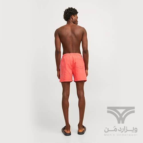 شلوارک سونایی و مایو مردانه اورجینال وارداتی برند Jack & Jones جک اند جونز آستردار صورتی گلبه ای Fiji Double Logo Swimshort Men — تصویر ۷
