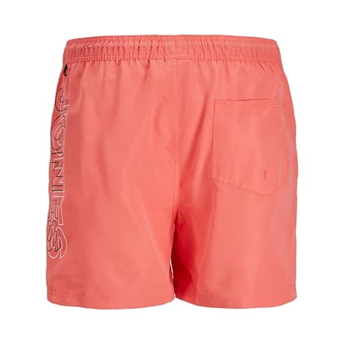 شلوارک سونایی و مایو مردانه اورجینال وارداتی برند Jack & Jones جک اند جونز آستردار صورتی گلبه ای Fiji Double Logo Swimshort Men — تصویر ۴