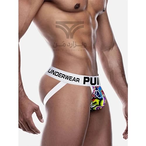 شورت مردانه جاک استرپ Jockstrap اورجینال برند پامپ Pump فانتزی پشت باز 2 بند طرح گرافیتی Graffiti — تصویر ۳