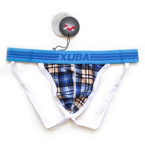 شورت مردانه فانتزی پشت باز 2 بند جاک استرپ XUBA چهارخونه آبی