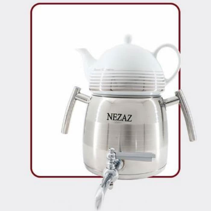 کتری و قوری هرمی 3 لیتر نزاز NEZAZ استیل دسته استیل کد 2802
