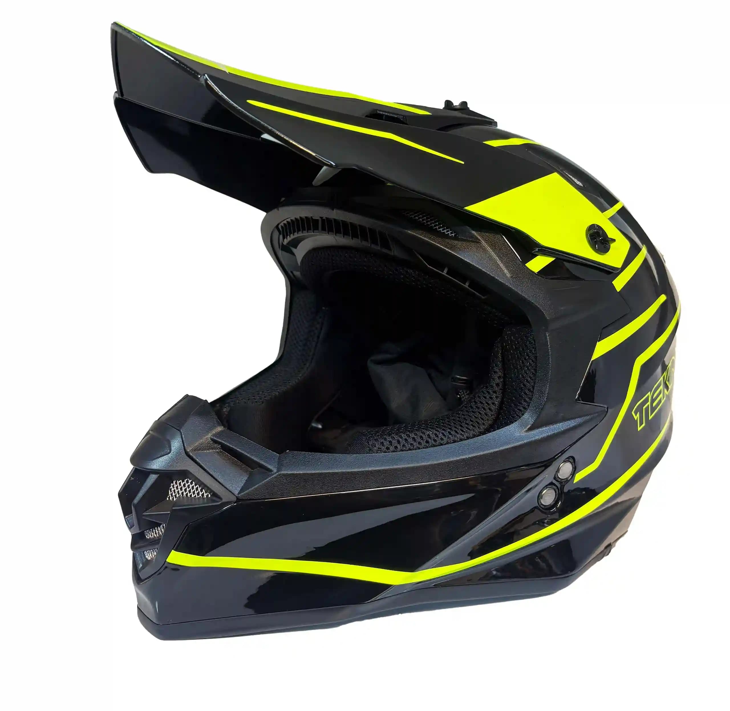 کلاه کراسی Tekno | ایمن، سبک و مناسب آفرود Yellow Narrow Line