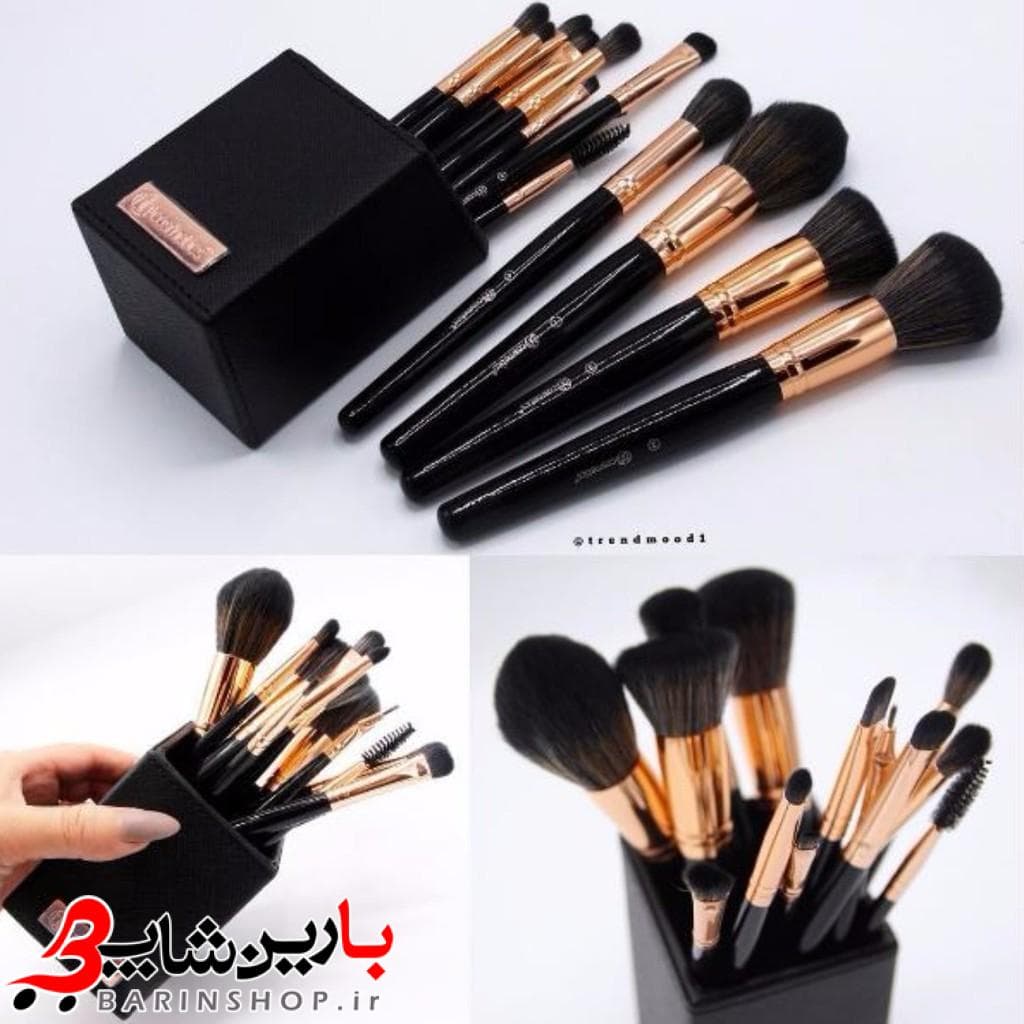 ست براش ۱۳ تایی بی اچ کازمتیکس استند دار مدل رز گلد مشکی (BH Cosmetics Signature Rose Gold 13 Piece Brush Set) — تصویر ۴