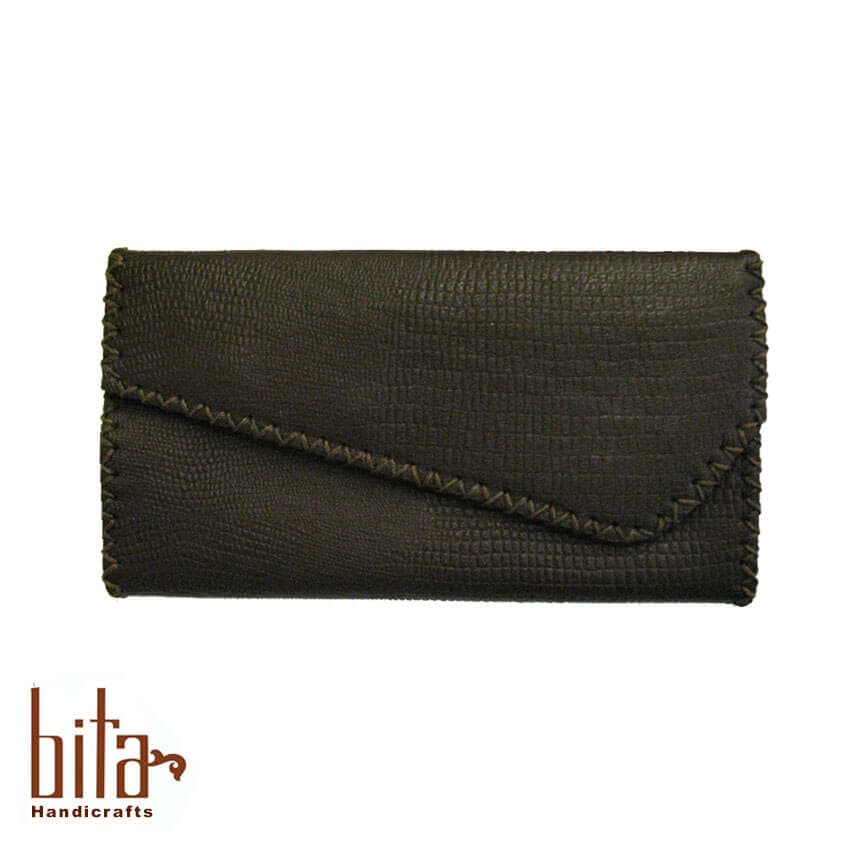 کیف پول لب کج چرم قهوه ای 2