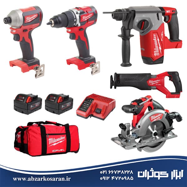 کیت پنج ابزار 18 ولت میلواکی Milwaukee مدل M18PP5B-502B