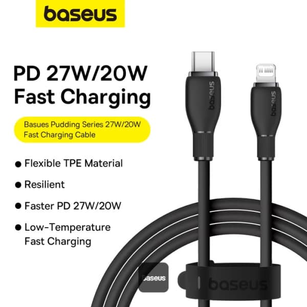 کابل شارژ باسئوس مدل Pudding Type-C to Lightening Cluster Black — تصویر ۲