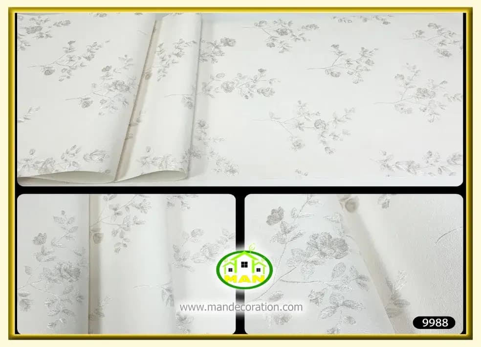 کاغذ دیواری آنجل گلدار طوسی کد:9988 — تصویر ۲