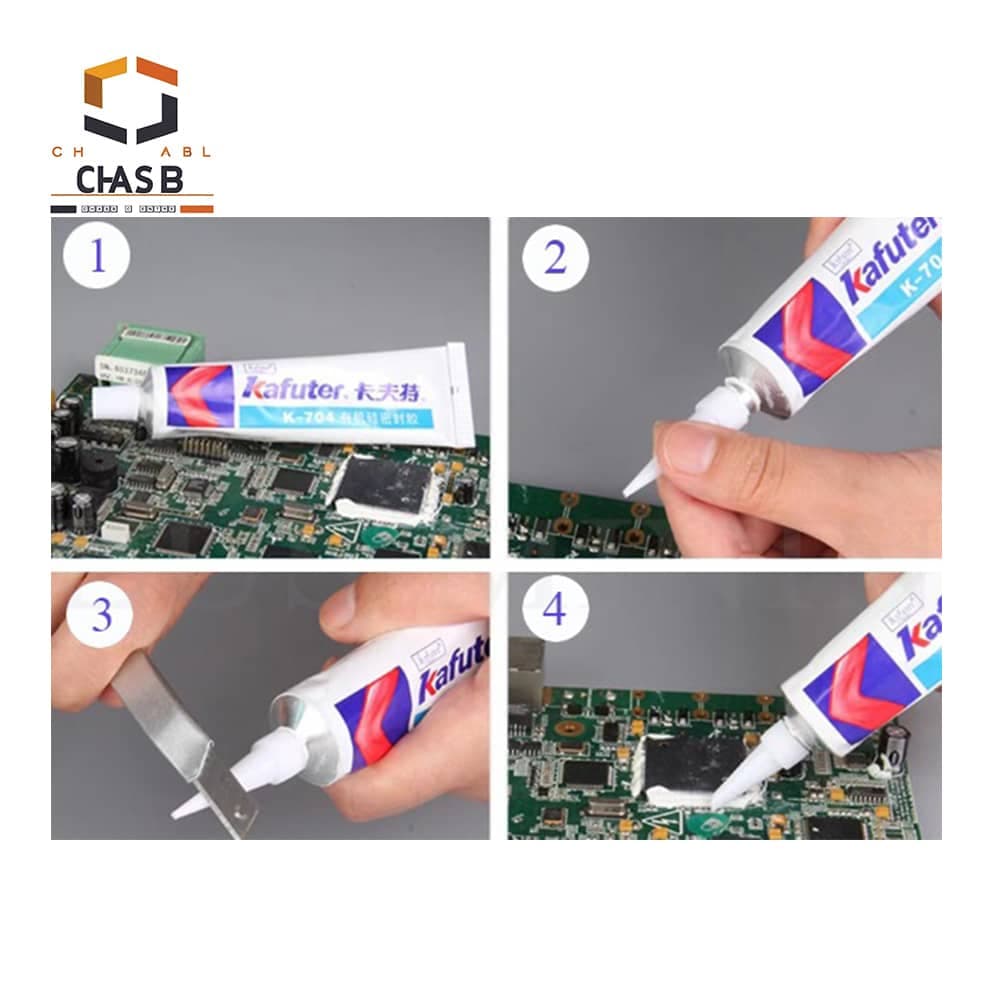 چسب سیلیکون سفید کافوتر مدل KAFUTER K-704 SILICONE INDUSTRIAL ADHESIVE 45GR- K-704 — تصویر ۳