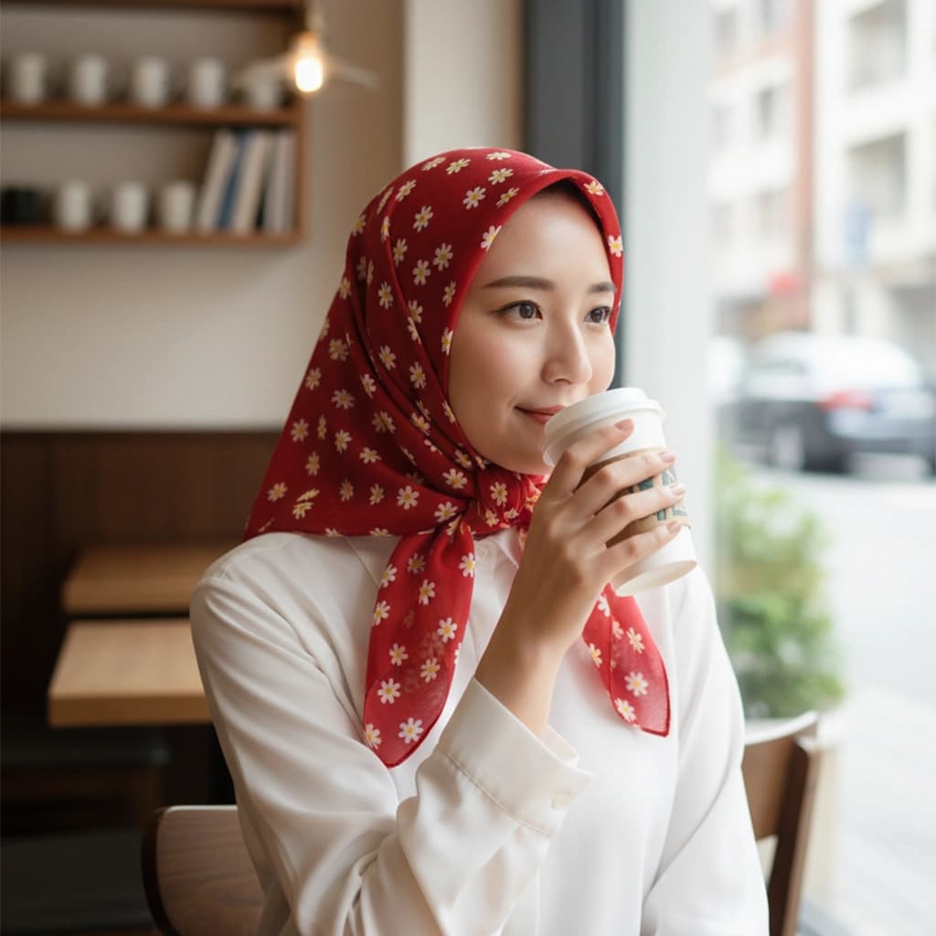 مینی اسکارف نخی دخترونه طرح گل بابونه