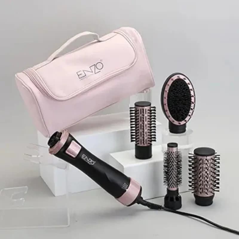 سشوار برسدار چرخشی انزو پروفیشینال مدل en-756 با توان 1000 وات، موتور DC، تنظیم دما و سرعت دو حالته، چهار سری حالتدهنده، کاهش وز مو، مناسب انواع مو، همراه با کیف نگهداری — تصویر ۳