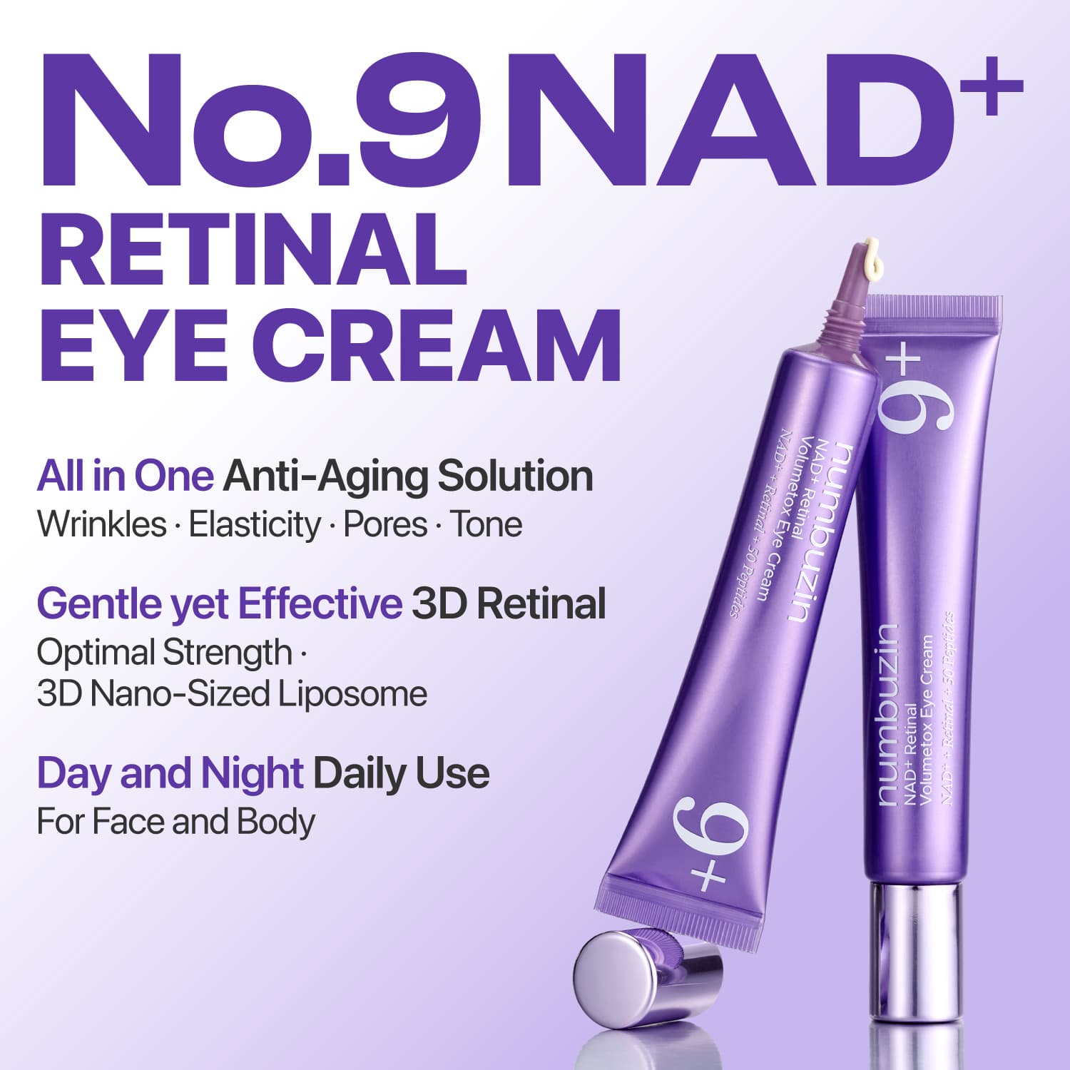 کرم دور چشم NAD + رتینال و 50 پپتاید شماره 9+ نامبوزین Numbuzin No.9 NAD+ Retinol Volumetox Eye Cream حجم 20ml(ضمانت اصالت) — تصویر ۳