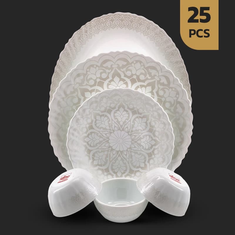 سرویس 25 پارچه اپال طرح 28009-متال سفید