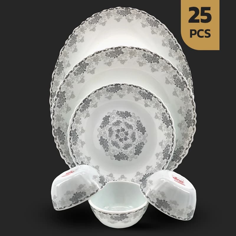 سرویس 25 پارچه اپال طرح 28006-خاکستری