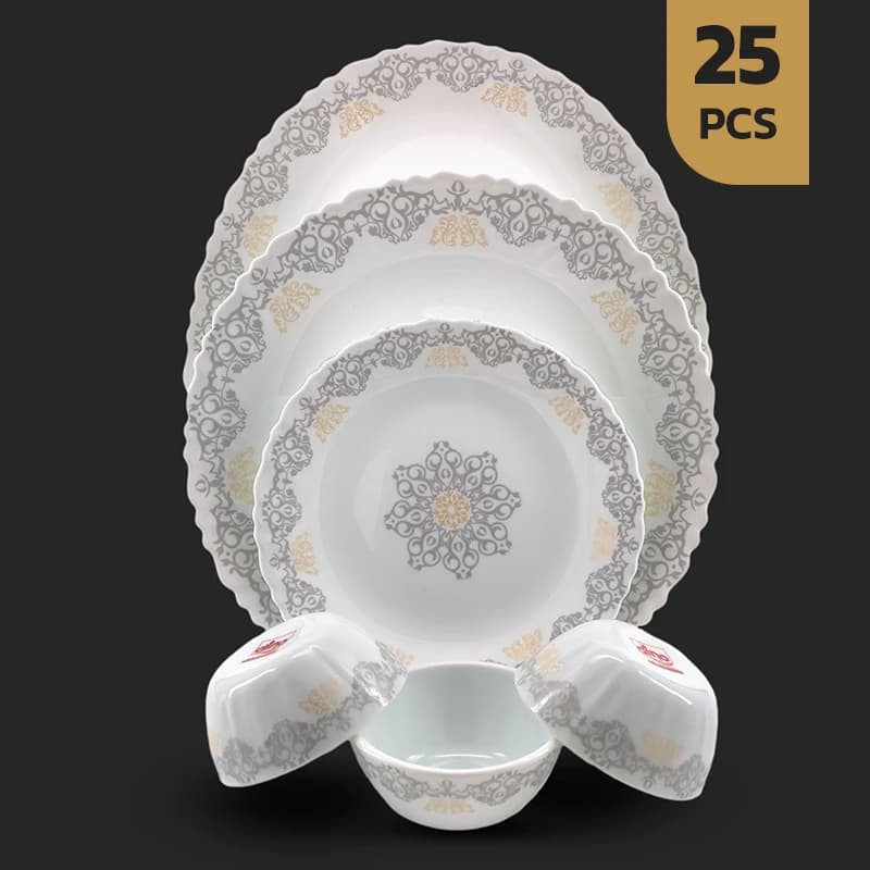 سرویس 25 پارچه اپال طرح 28005-کرم خاکستری