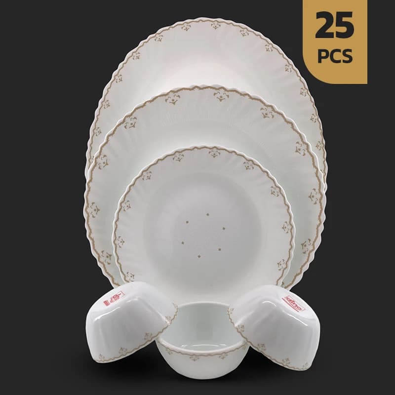سرویس 25 پارچه اپال طرح 28003-قهوه ای-سفید