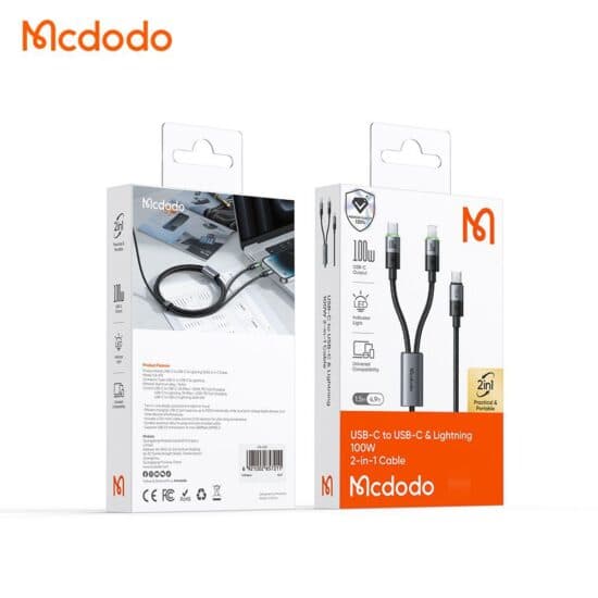 کابل تایپ سی به تایپ سی و لایتنینگ 100 وات 1.5 متری مک دودو MCDODO CA-6700 — تصویر ۶
