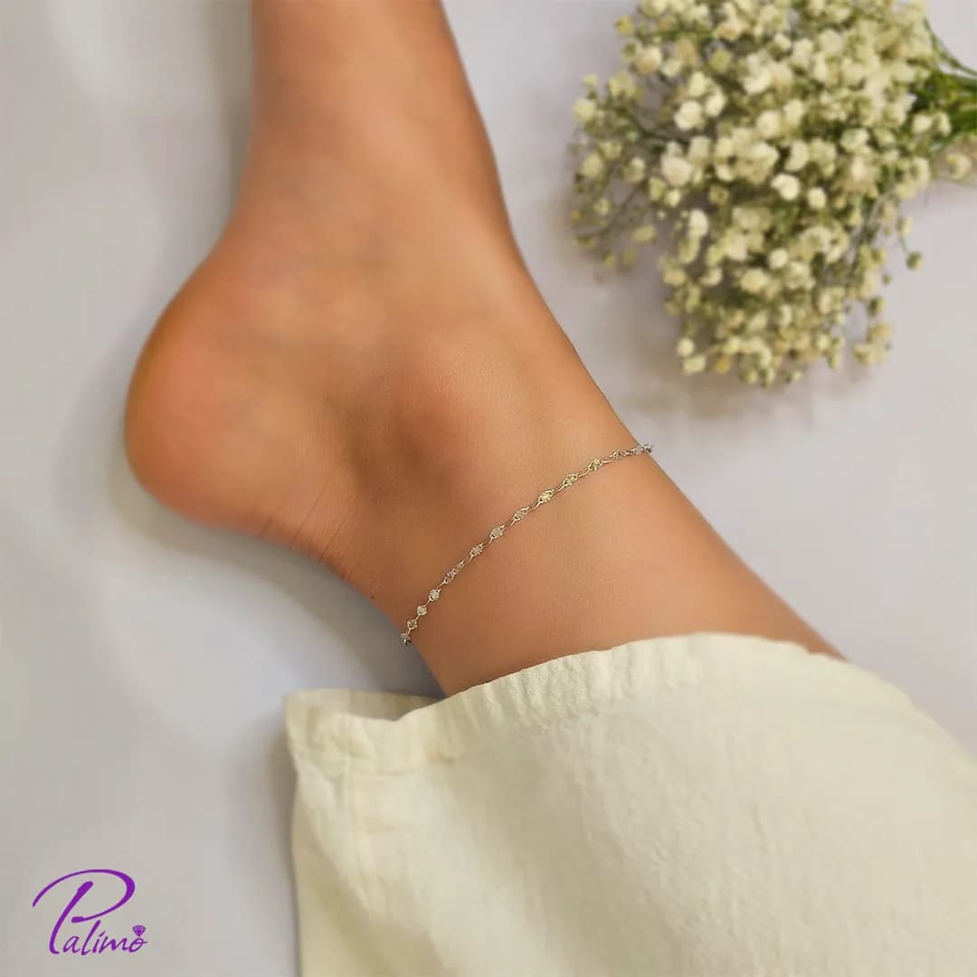 پابند نقره پیچ طنابی B2211 با روکش طلای سفید — تصویر ۲