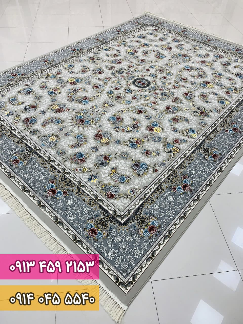 فرش گل آرا زمینه سیلور