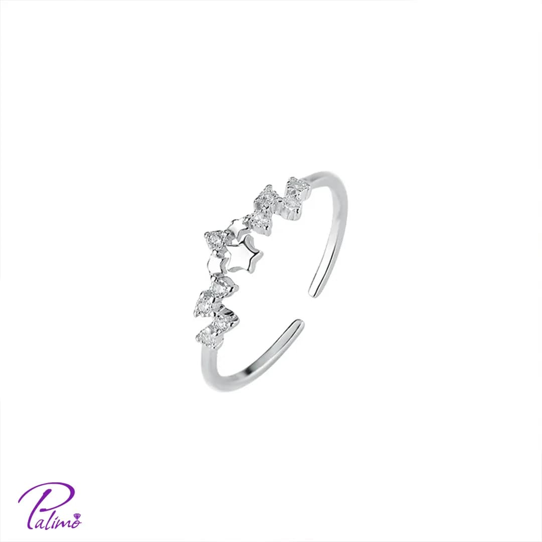 انگشتر نقره طرح ستاره R2131 با روکش طلای سفید