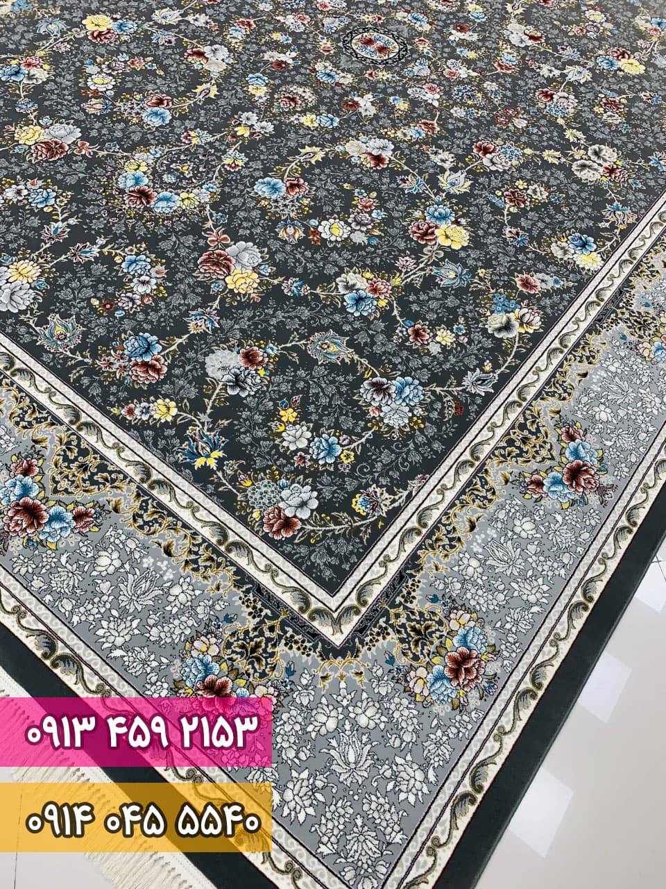 فرش گل آرا زمینه دودی — تصویر ۲