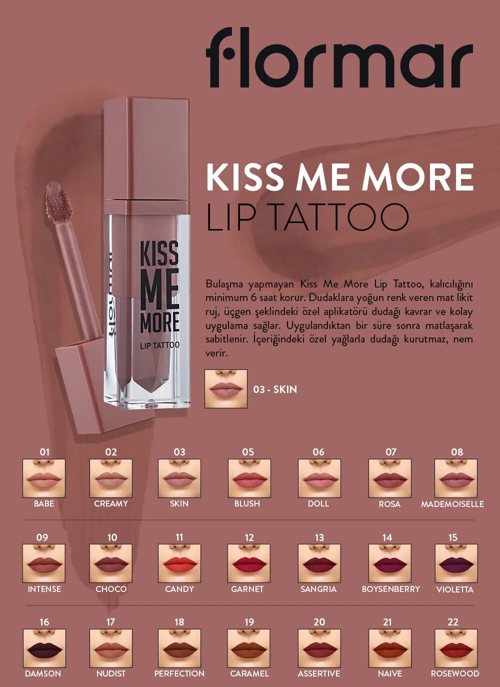 رژ لب مایع مات فلورمار Flormar مدل Kiss Me More شماره 021 رنگ Naive — تصویر ۷