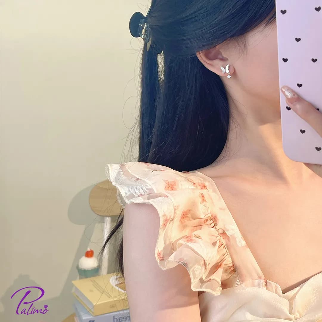 گوشواره نقره حلقه خمیده E2115 با روکش طلای سفید — تصویر ۴