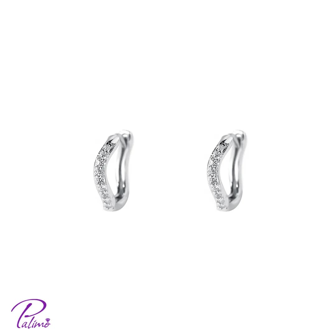 گوشواره نقره حلقه خمیده E2115 با روکش طلای سفید