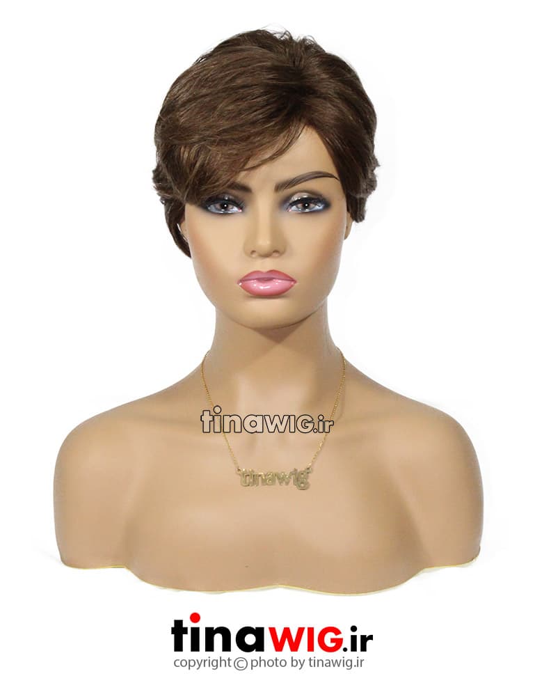 کلاه گیس زنانه کوتاه طبیعی کرنلی قهوه ای طبیعی 1060-6