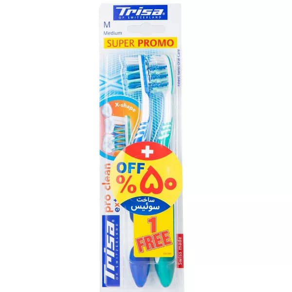 مسواک تریزا مدل pro clean extra با برس متوسط بسته 2 عددی