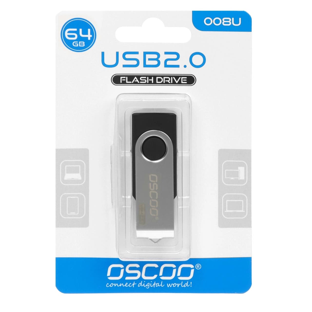 OSCOO 008U USB2.0 Flash Memory-64GB نقره ای مشکی (گارانتی پاسارگاد)