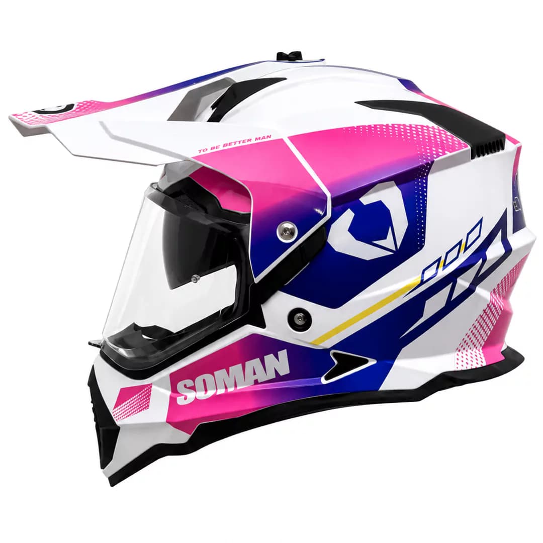 کلاه کاسکت ادونچری سومان مدل M10 FUSION PINK BLUE — تصویر ۲