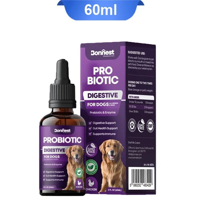 قطره پروبیوتیک سگ بونست برای بهبود عملکرد گوارش طعم مرغ وزن 60 میلی لیتر Bonnest Probiotic