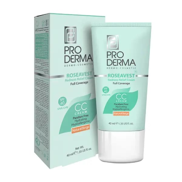 کرم رنگی، پوشاننده و مرطوب کننده صورت، مناسب برای پوستهای معمولی وحساس با SPF40 پرودرما
