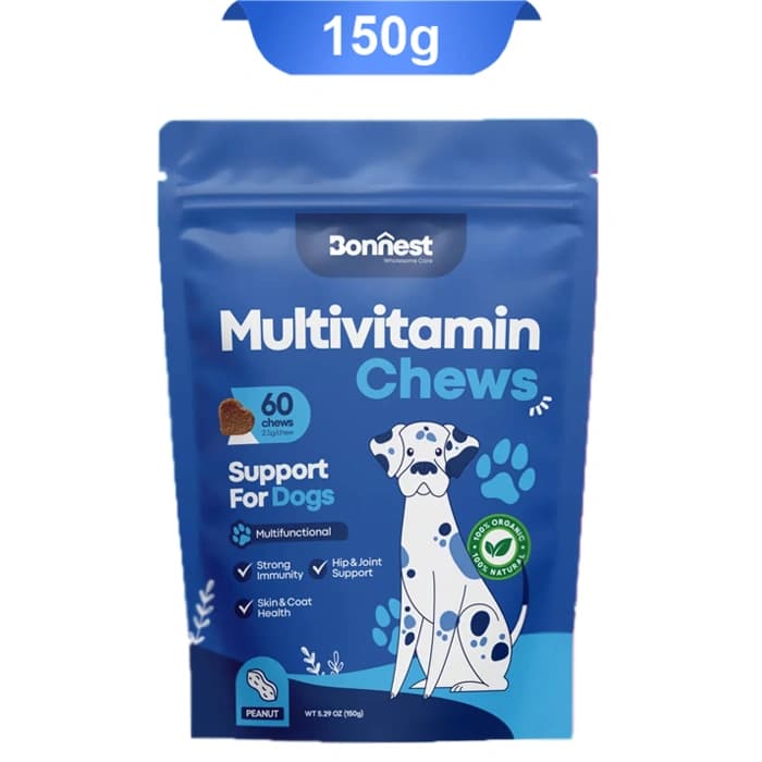 مکمل جویدنی سگ بونست مدل مولتی ویتامین طعم بادام زمینی وزن 150 گرم Bonnest Multivitamin Chews