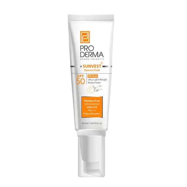 فلوئید ضد آفتاب SPF50 فاقد جاذب های شیمیایی پرودرما