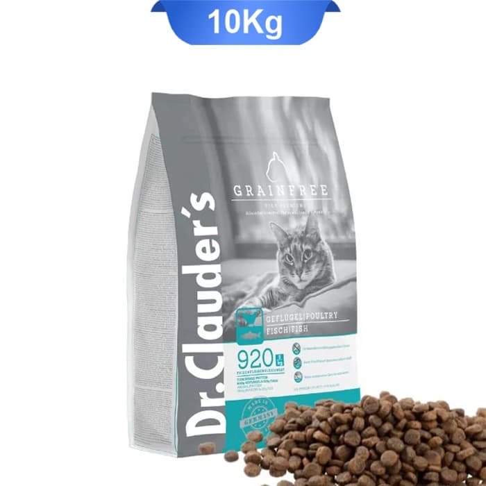 غذاخشک گربه بالغ حساس دکتر کلادرز فاقد غلات طعم مرغ و ماهی وزن 10 کیلوگرم Dr.Clauder’s