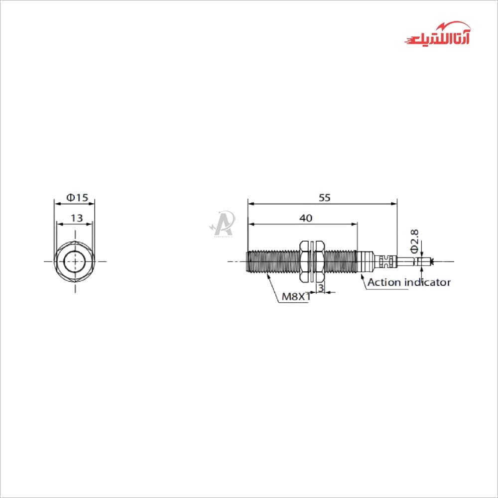 سنسور القایی سرتخت 8mm کابلی 3 سیم CNTD مدل CJY08E-01 — تصویر ۳