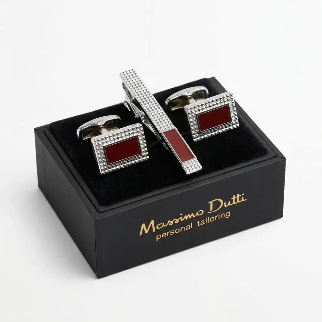 ست دکمه سردست و سنجاق کراوات طرح عاجدار برند Massimo Dutti