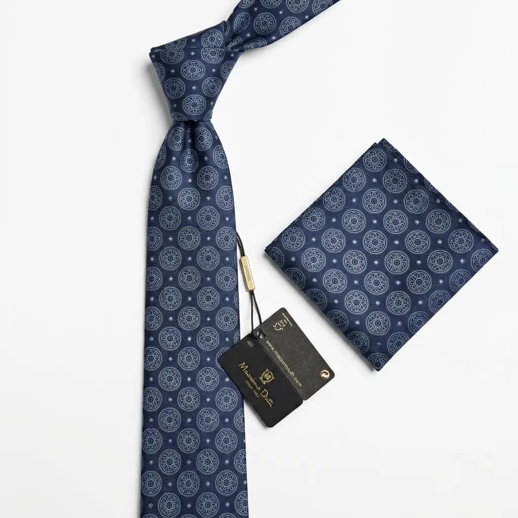 کراوات و پوشت دستدوز طرح گل گرد برند Massimo Dutti