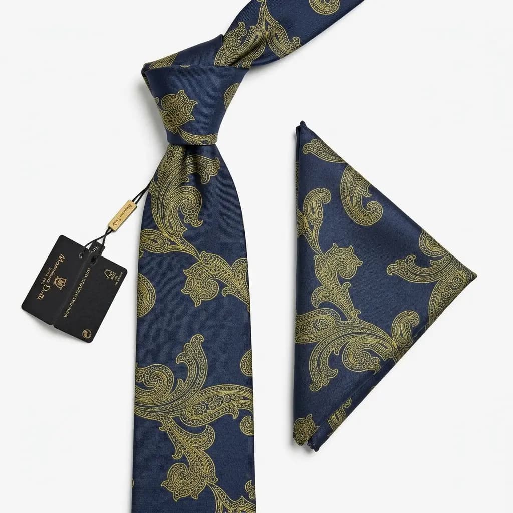 کراوات و پوشت دستدوز طرح جقه درشت برند Massimo Dutti