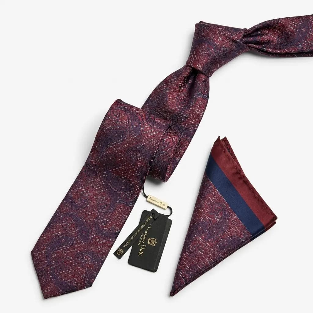 کراوات و پوشت دستدوز طرح جقه هاشوری برند Massimo Dutti