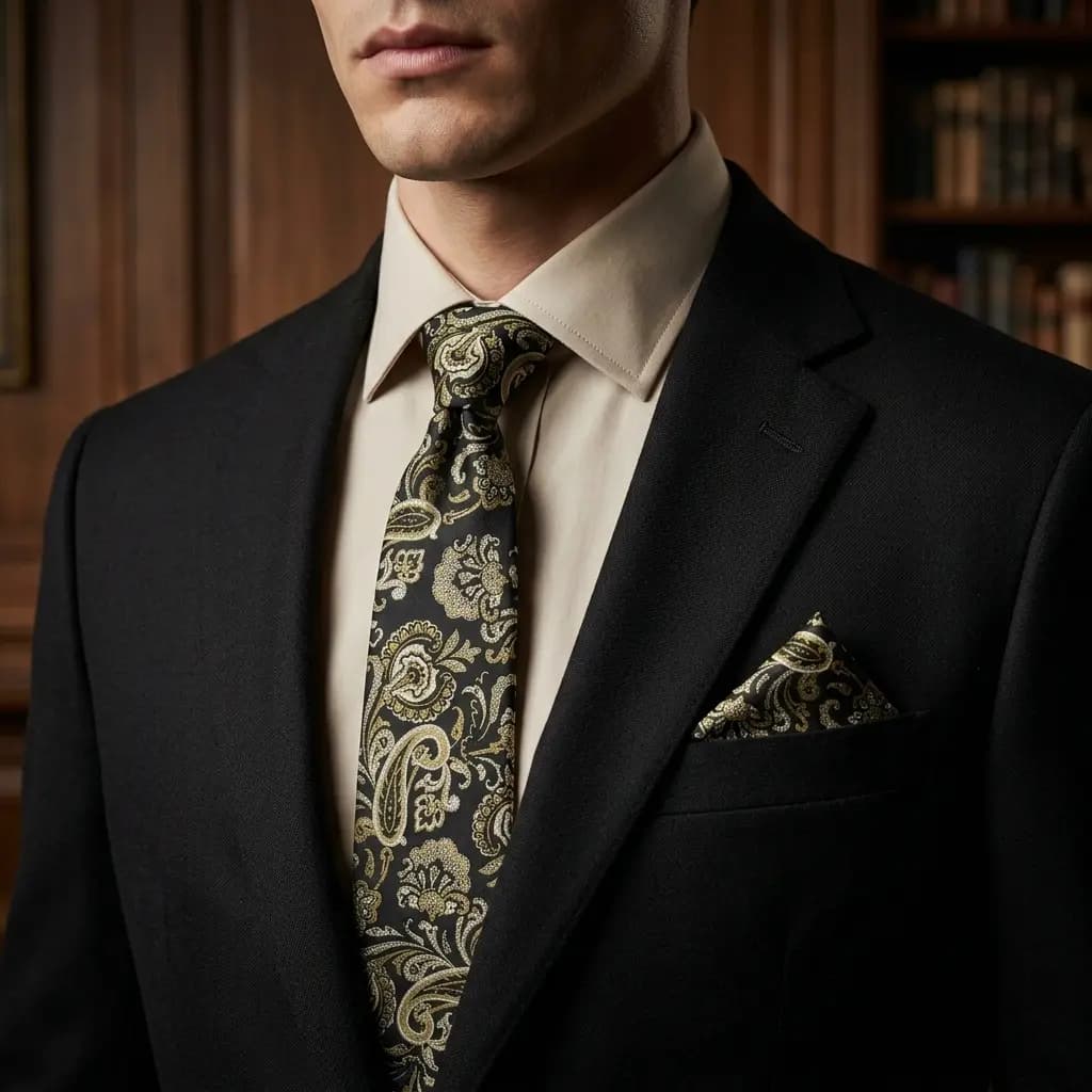 کراوات و پوشت دستدوز طرح جقه و لوتوس برند Massimo Dutti — تصویر ۲