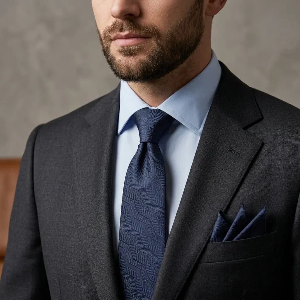 کراوات و پوشت دستدوز طرح خط برجسته برند Massimo Dutti — تصویر ۴